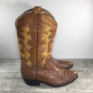 Rubel Vintage Ostrich Leather Cowboy Western Pull-On Dress Fancy Mens Boots Sz 8